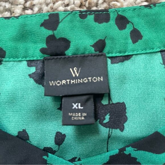 Worthington Sleeveless floral print pattern green black blouse ladies XL - Picture 7 of 9